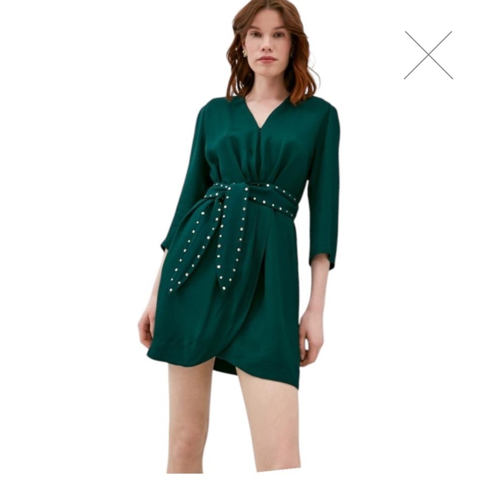 Sandro Elegant Green Wrap Mini Dress - Picture 3 of 15